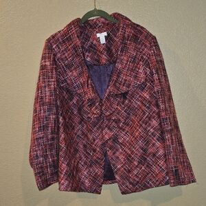 CHICOS PINK/BLACK TWEED LINED BLAZER SIZE 3/XL EUC
